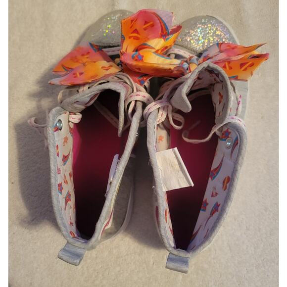 Jojo Siwa Grey Rainbow Ribbon Shoes High Top Sneakers Shoes Youth Size 4 - Picture 7 of 8